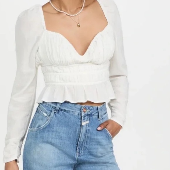 FREE PEOPLE CHLOE LONG SLEEVE TOP MEDIUM WHITE - Picture 4 of 6